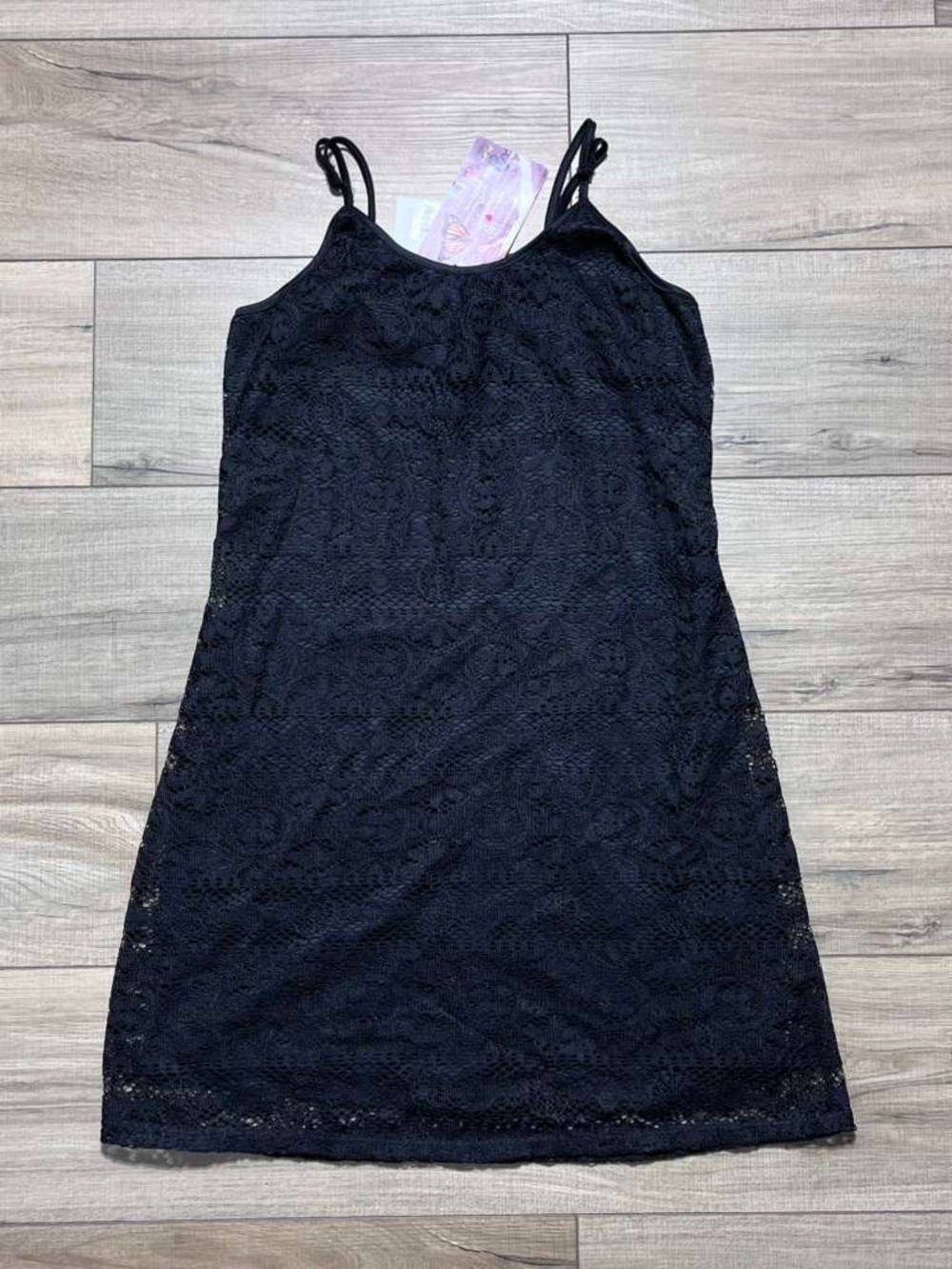 Love Fire‎ Juniors Lace Spaghetti Strap Lined Mini Dress Size Medium Black